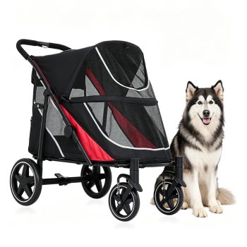 GOCAPTAIN Pet Stroller Dog Stroller – Heavy Duty Extra-Large Foldable Pet Stroller, All-Terrain 4-Wheels, Double Entry, Removable Mattress, Storage Basket, For Large Dogs Cats, Color: