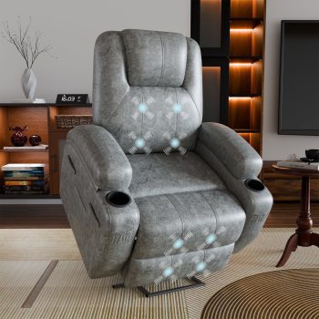 Homall Power Lift Recliner with Massage Function for Elderly,Ergonomic Recliner Chairfor Living Room,Heavy Duty Leathaire Single Sofa with 2 Cup Holder for Bedroom Home Theater
