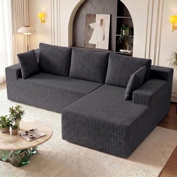 96" L-Shape Modular Cloud Couch, 3-Seater Deep Seat Corduroy Sectional Sofa