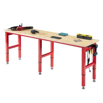 Jocisland 72" Red Adjustable with 4 AC Outlet and 2 USB Ports Power Outlets, 5000 lbs Capacity, Rubber Wood Top for Garage, Workshop
