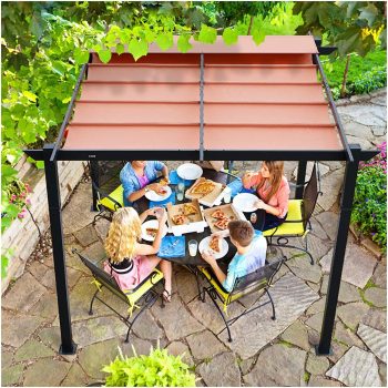 Domi Outdoor Living 10’ X 10’ Outdoor Retractable Pergola with Weather-Resistant Canopy Aluminum Garden Pergola Patio Grill Gazebo for Courtyard