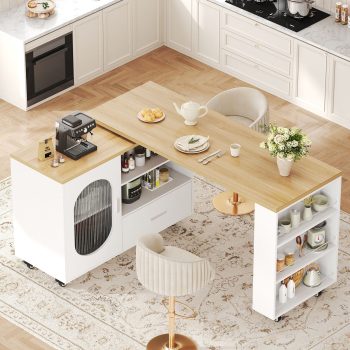 Paasyonmate 72" Mobile Rolling Kitchen Island with Seating and Storage Space