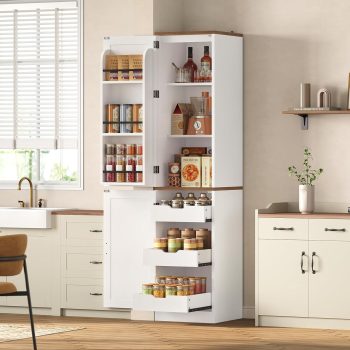 71" Slim Kitchen Pantry Cabinet with 3 Door Shelves & 3 Drawers, Narrow Tall Storage Cabinet with Adjustable Shelf for Small Spaces, Kitchen, Bathroom, Living Room