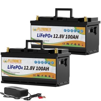 2PACK 12V 100Ah LiFePO4 Battery with Charger,100A BMS,for Trolling Motor,Marine,RV,Solar,Home Energy Storage,Camping,15000+Deep Cycle,Group 31 Lithium Batteries