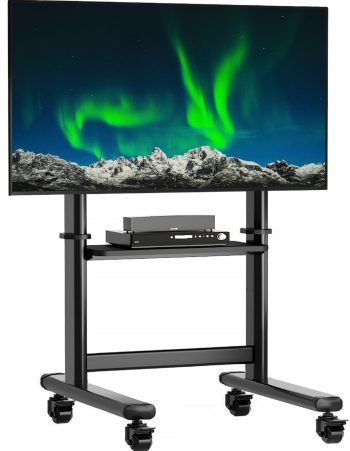 Black Mobile TV Stand Rolling TV Cart for 55 to 90 inch Flat Screen TVsHolds Up to 200lbs