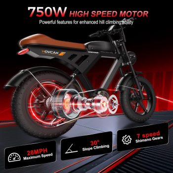 Movcan V30 Electric Bike for Adults, 750W Motor 28MPH, 48V 15.6Ah, 20" Fat Tire E Mountain Bike,Hydraulic Disc Brakes,Class 3,UL2849