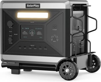 Holiday Event Deal! SolarPlay 2400W Portable Power Station with Foldable Cart,2160Wh LiFePO4 Battery, .5Hr Fast Charge, AC Outlets (4800W Peak), UPS Backup for Home & Outdoor Use