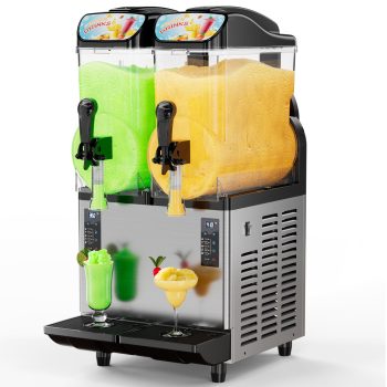 Joreek 6.4Gal/24L Commercial Slushy Machine Independently Control 2 Tank 5-45 Minutes to Make Margarita & Slushie & Cold Drink,Built-in LED Light Frozen Drink Maker Self-cleaning
