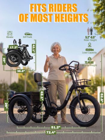 ESKUTE T300P Adult Electric Tricycle with Reverse, 3 Wheel Electric Bike, Foldable E Trike, 998.4Wh Battery, 20" x 4.0" Fat Tire, Stable Ride Tricycle for Seniors & Parents, UL2849