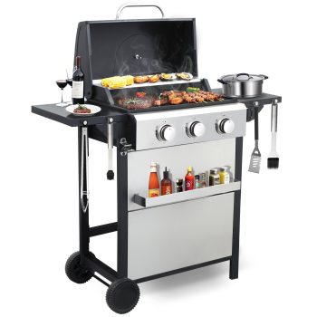 Born Free 3-Burner Silver Propane Gas Grill with Pull-Out Grease Tray