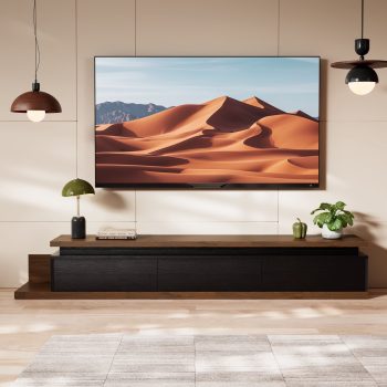 Tolead Extendable TV Stand with LED Lights, TV Console & Storage Cabinet for TVs 80"-106" with Three Drawers, Black & Walnut Finish, Ideal for Living Room & Bedroom