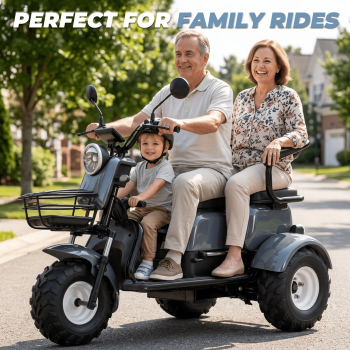 YEBEI Senior Electric Trike 2-Seater 3-Wheel Electric Scooter 60V20AH Brushless Motor 18MPH 30 Miles 440LBS Two Baskets UL2849 Pre-Assembled 75%