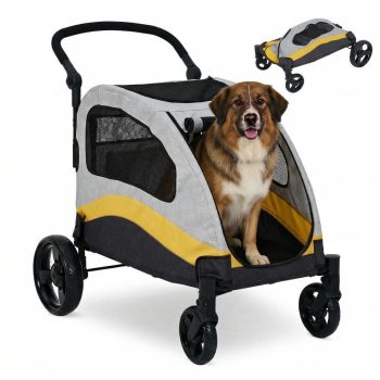 Heavy Duty XL Dog Stroller for Large Pets up to 160 lbs, Collapsible Pet Jogger with Breathable Mesh, 360° Swivel Wheels, Shock Absorption, Adjustable Handle, Storage Pocket