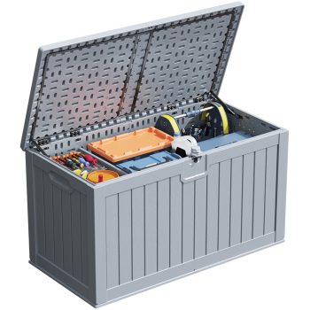 Patiowell 230 Gallon Deck Box, Waterproof Large Outdoor Lockable Storage Box with Divider for Patio Furniture and Garden Tools