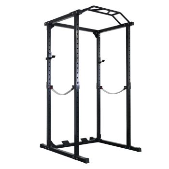 FlexWave Four-Post Power Cage, All-Black, 2x2 Steel Frame for Home Strength & Squat Training