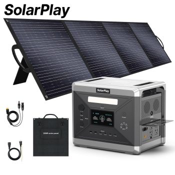 SolarPlay Portable Power Station, 2400W/2160Wh Large Capacity Solar Power Station, with 200W Solar Panel, 4 AC Outlets (4800W Peak), Emergency Power Station for Home, Camping, Outdoor Battery Backup