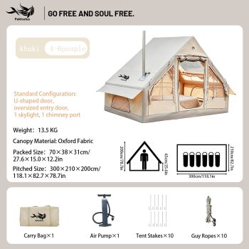 PAKICETUS 4-6 Person Inflatable Glamping Tent, 9.84x6.88ft Waterproof Mesh Blow Up Tent with Manual Pump for Camping Hiking