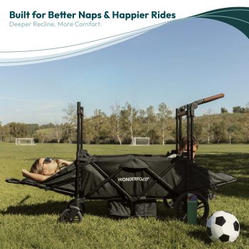 WONDERFOLD X4R Rev Stroller Wagon (4 Seater) - Collapsible Stroller Wagon with 5-Point Seatbelt Harnesses, Reclining Seats & Footwells