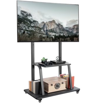 VIVO Heavy Duty Steel Mobile TV Cart for 42" to 100" Screens w/ Metal AV Shelf