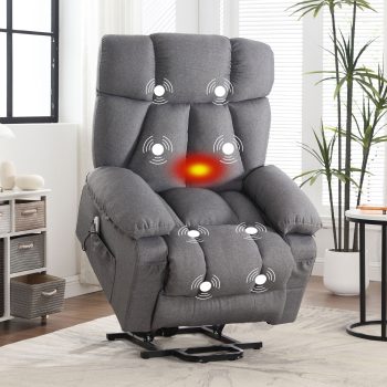 JONPONY Power Lift Recliner Chair with Heat and Massage, Lay Flat Assist Recliner with Side Pocket, USB Charge Port for Living Room,
