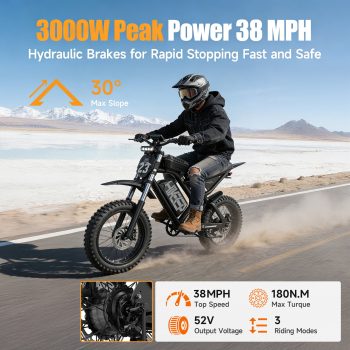 Efunkeep K6-S Mountain Ebike for Adults, 20"x4" Deep Knobby Tires, 38Mph Max Speed, 52V 40Ah Battery, 80 Miles Range, UL2849