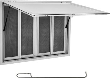 Concession Window, Aluminum Alloy Food Truck Service Window With 4 Horizontal Sliding Screen Windows & Awning Door & Drag Hook, Serving Window for Food Trucks Concession Trailers, 4 Sizes Available
