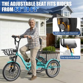 Flycity Electric Tricycle for Adults, Peak 1200W Electric Trike with 36V 13Ah Removable lithium battery, 20" 7 Speeds 3 Wheels Electric Bikes, Green