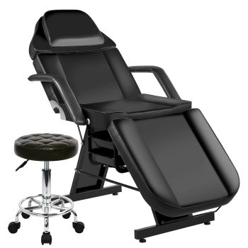 Tattoo Facial Esthetician Chair, Lash Bed Tattoo Chair for Client with Extended Head Design, Massage Table for Spa Salon Microblading Waxing & Physical Therapy with Rolling Stool
