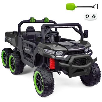 TCARAIWEN 24V 2-Seater Ride On Dump Truck,Ride on Car Truck,Ride on UTV W,Ride on Toys W/ Dump Bed/Shovel, LED Light, Music, Remote Control,6 Wheels 4WD Ride On Toys for Boys Girls (Ages 3+)