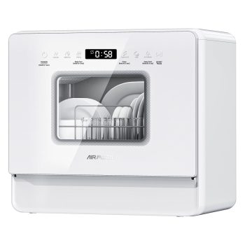 AIRMSEN 5-Place Settings Portable Countertop Dishwasher with 5L Built-in Water Tank, Ultra-Slim Dishwasher Upgrade 3 Spray Arms, 12H Delay Start and Salt Chamber Function, ZMW-DUHA01