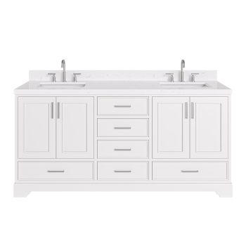 Ariel Stafford 72 Inch Double Rectangle Sink Bathroom Vanity With Carrara Quartz Countertop 1.5 Edge In