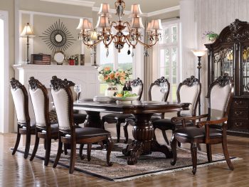 Formal Elegant Dining Set 9pc Extendable Table Upholstered Chairs Two-Tone Traditional Furniture