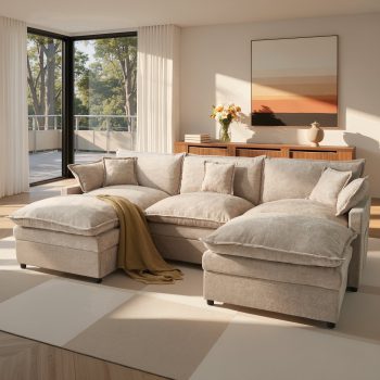 Toject 107.87" Modular Sectional Sofa U Shaped Cloud Couch, Chenille 4 Seat Deep Seat Sofa with 2 Movable Ottomans for Living Room Bedroom Apartment