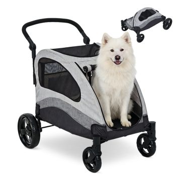Extra Large Heavy Duty Pet Stroller for Big Dogs up to 135 lbs, All-Terrain Wagon with Shock Absorption, One-Hand Fold, Storage Bag, 4 Colors Available