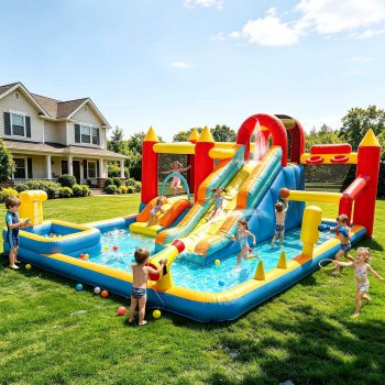 Sunnyfree 13 in 1 Inflatable Bounce House with Blower, 185" 157" 83" Oversized Inflatable Water Slide Park, Indoor&Outdoor Bounce Castle