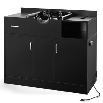 Artist Hand Shampoo Station with Bowl and Drawer, All in One Hair Salon Sink Backwash with USB, Hair Dryer Holes and P Trap