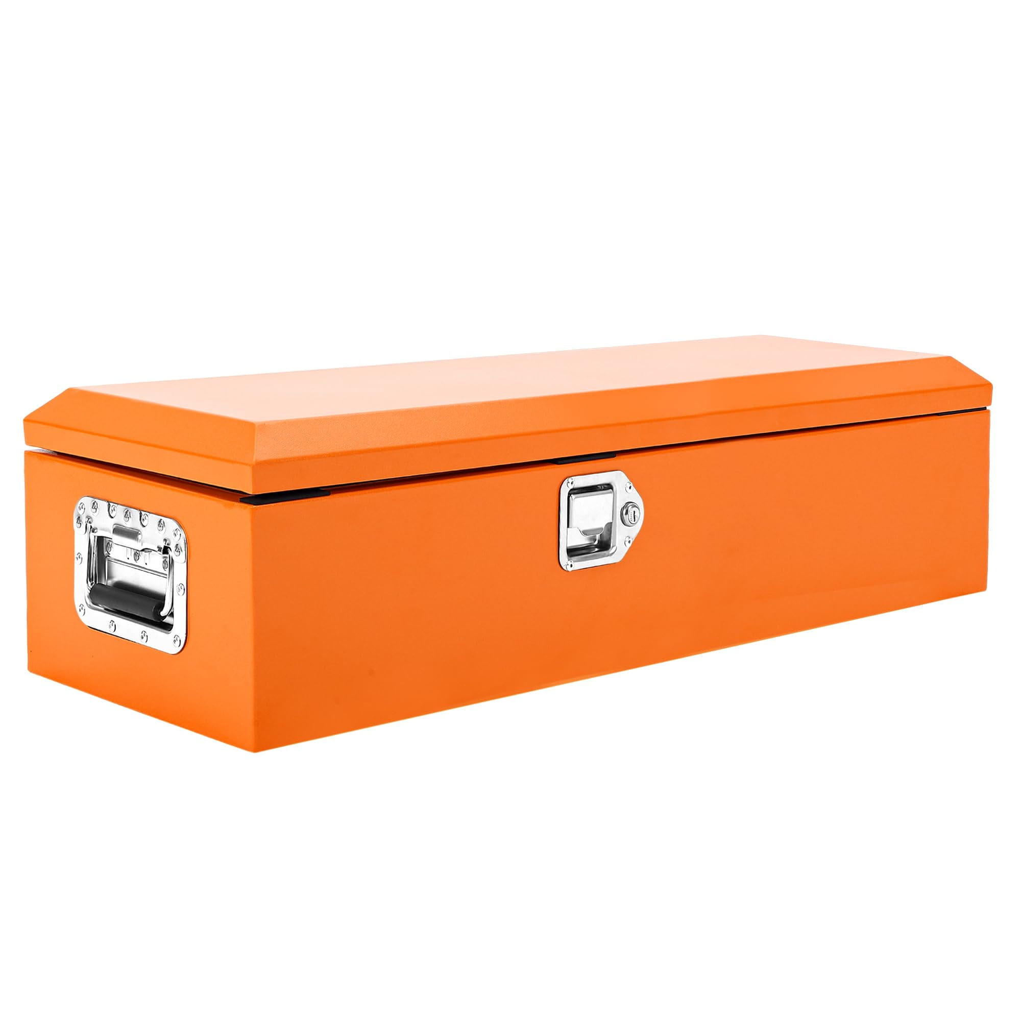 Heavy Duty Diamond Plate Steel Truck Bed Tool Box – Lockable, Weatherproof Storage Chest with Dual Hydraulic Lids & Side Handles – Secure Toolbox for Pickup, RV – 39x13x9.6 in, Powder-Coated Orange