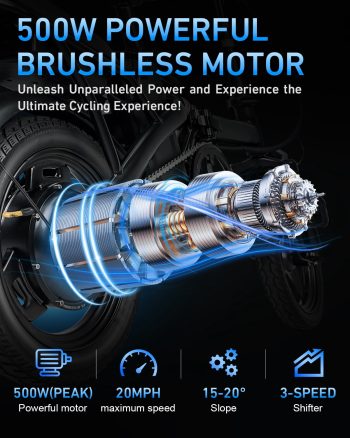 BroPath Electric Bike for Adults, Ebike, Electric Bicycle with 576WH Removable Battery,14" Folding Ebike, 20MPH,20+ Miles(MAX),500W High Motor,Multi-Shock Absorption,Commuting Mini E Bikes,UL2849