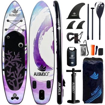 AISUNSS Inflatable Stand up Paddle Board 11'for Adults, Wide Stable SUP Board with Accessories, Family Fishing Touring
