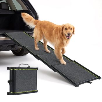Veehoo Non-Slip Telescoping Aluminum Dog Ramp, 71" L x 20" W, Black, 110 lb Limit
