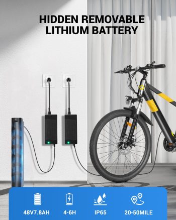 MIHOVER 26" Electric Bike for Adults 550W Max Speed 20MPH, 48V Removable Battery 40 Miles, Shimano 21-Speed Adjustable Fork, UL2849 City & Light Off-Road Classic2 E-Bike with Lock-Black