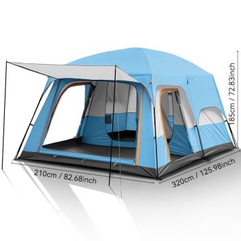2-Bedroom Large Family Camping Tent for 4–10 People, All-Season Waterproof Outdoor Tent with Wind & Sun Protection