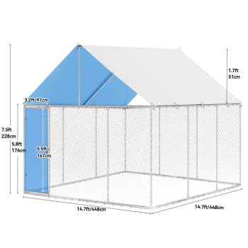 Large Outdoor Dog Kennel with Metal Dog Gate,Heavy-Duty Dog Enclosure with Roof for Backyard and Farm Use -177.1" L x 177.1" W x 90.5" H