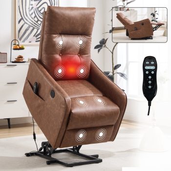 Leumius Power Lift Recliner Chair with Massage and Heat for Elderly,Heavy Duty Electric Reclining Chair with Side Pockets,USB Charge Port for Living Room