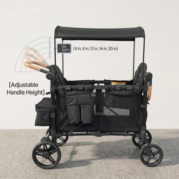 Stroller Wagon for Kids, Collapsible 4 Seater Wagon with Canopy and Storage Bag, Foldable Push Pull Wagon for Camping and Outdoor Adventures