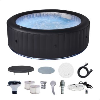 MSpa Round Inflatable Bubble Spa, 4-6 Person Hot Tub w/LED Lights, Aurora