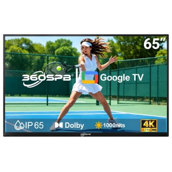 360SPB 65" 4K UHD Outdoor TV with Google TV, 1000 Nits High Brightness, IP65 Waterproof Weatherproof, HDR, Dolby Audio, Voice Remote, for Patio, Backyard & Partial Sun