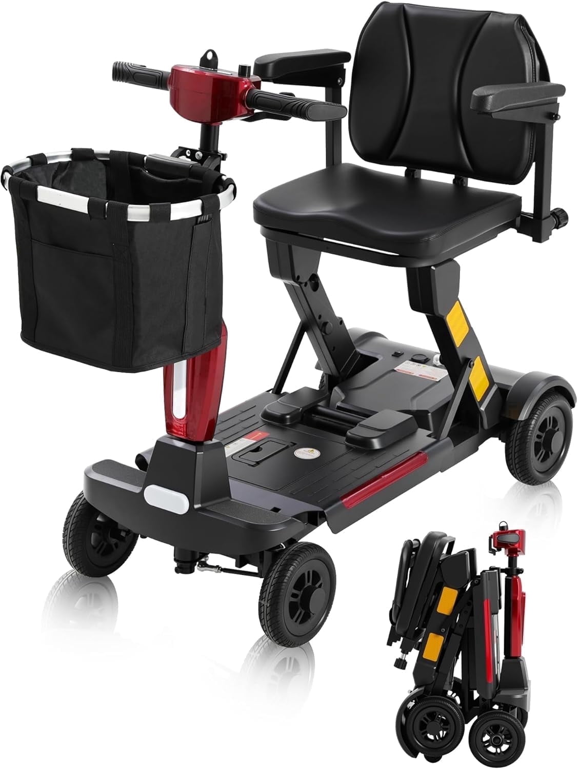 Lightweight Foldable 4-Wheel Mobility Scooter for Adults & Seniors – 15-30 Miles Long Range Electric Powered Wheelchair, 350W Motor, Removable Battery, Portable Travel Scooter for Elderly & Disabled