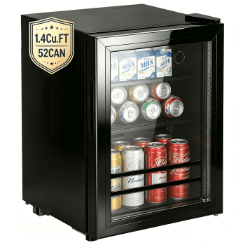 CALLIEVER 1.4 Cu.Ft Beverage Refrigerator, 52 Can Mini Fridge with Double Glass Door, 2 Adjustable Shelves, 38dB Quiet 7-Level Temp Control, Energy Saving 0.4kWh/day for Gaming Room Kitchen Bar Offic