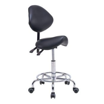 Ergonomic Saddle Rolling Stool with Backrest & Footrest, Hydraulic Height Adjustable Swivel Tilt Seat PU Foam Medical Dental Salon Chair, Max 300 Lbs Customizable Rolling Work Stool with Wheels